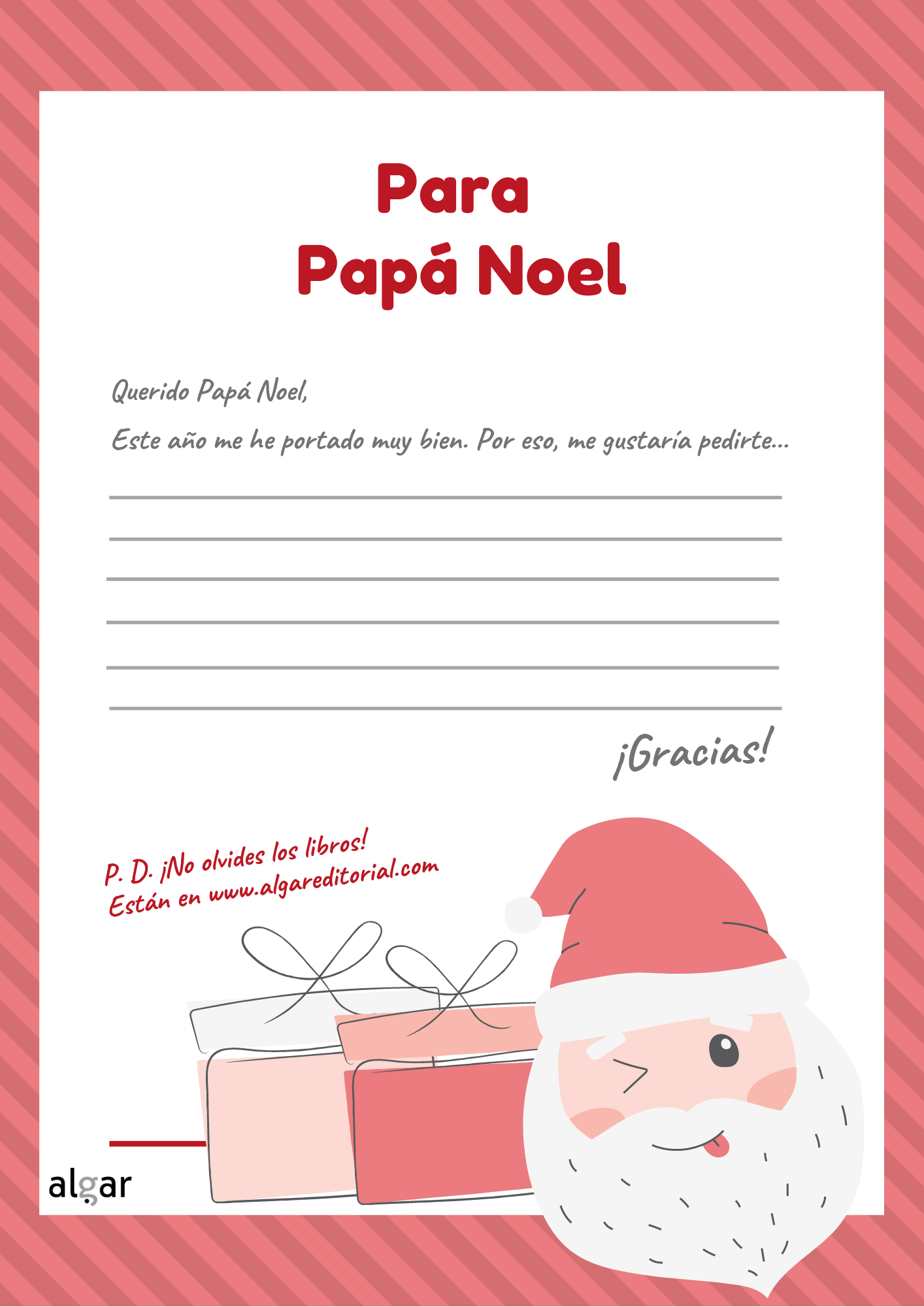 Escribir A Papa Noel Aquí tienes la carta para Papá Noel | Algar Editorial